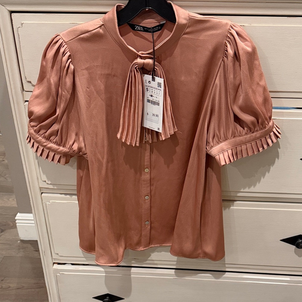 Zara Women's Blush Pink Pleated Blouse